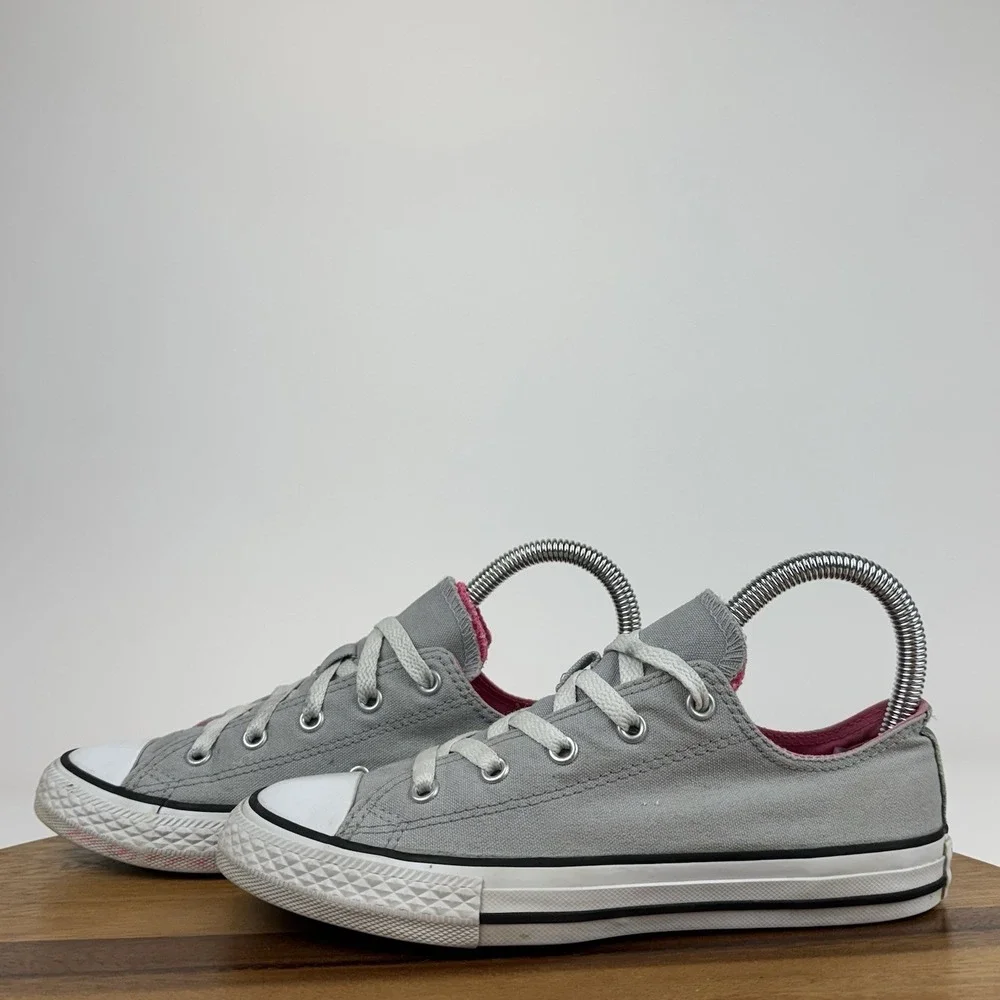 Big Kids Girls Converse CTAS Double Tongue Gray Pink Low Sneakers Shoes Size 3 Y
